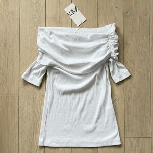 NWT Zara Off the Shoulder Ribbed Top in White Women’s Size Medium